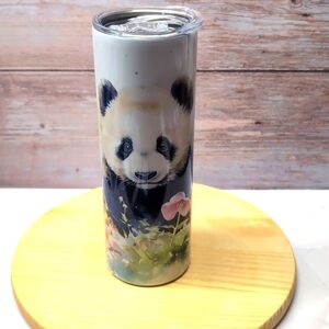 20oz stainless steel tumbler with panda in flowers